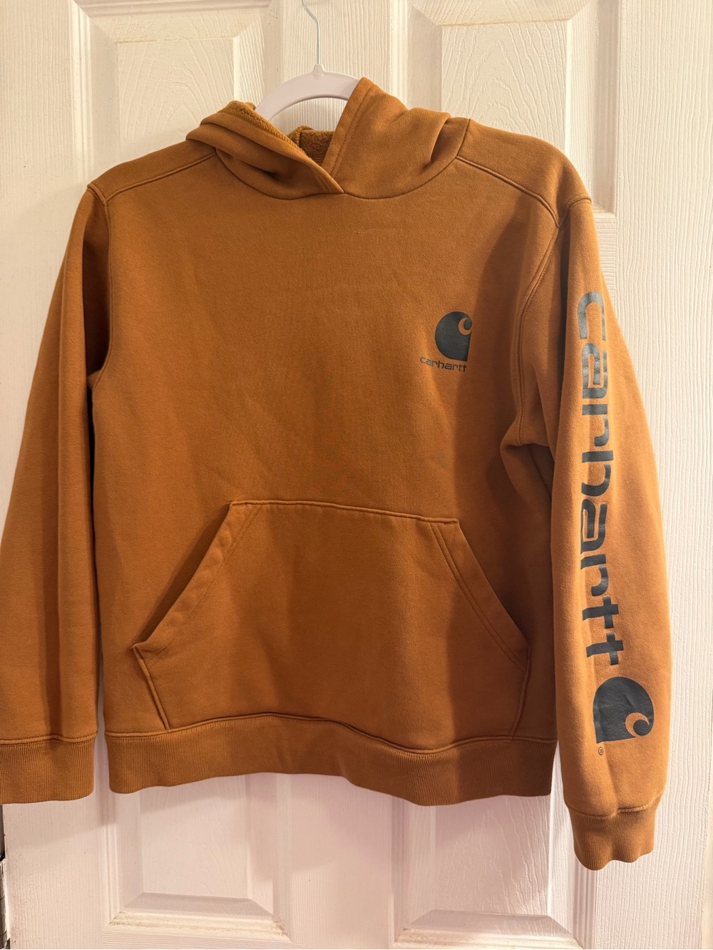 Boys Carhartt Hooded Sweatshirt in Brown Large 14-16